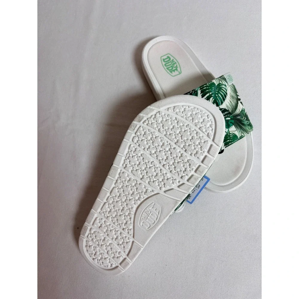 Hey Dude Chandler Youth Slides Size 1-2 Summerdendron New Tropical Palm Sandals